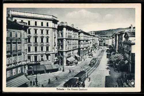 AK Trieste, Via Giosuè Carducci, Strassenbahn