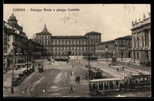 AK Torino, Palazzo Reale e piazza Castello, Strassenbahn