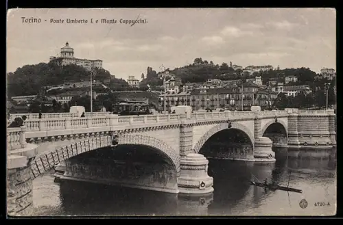 AK Torino, Ponte Umberto I. et Monte Cappuccini, Strassenbahn