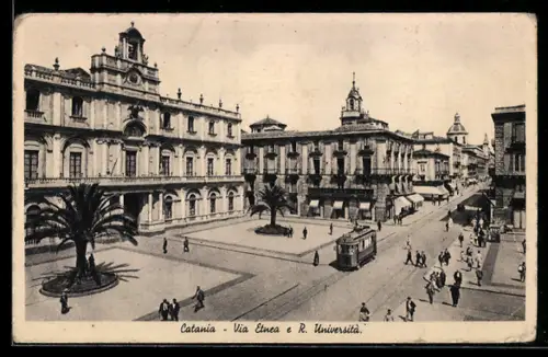 AK Catania, Via Etnea e R. Università, Strassenbahn