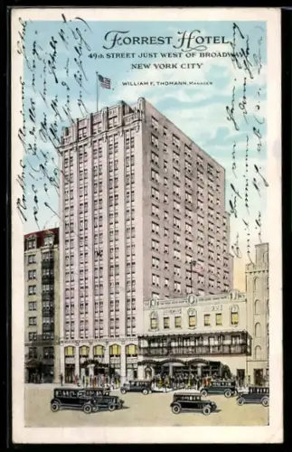 AK New York, NY, Forrest Hotel, 49th Street just west of Broadway, William F. Thomann, manager