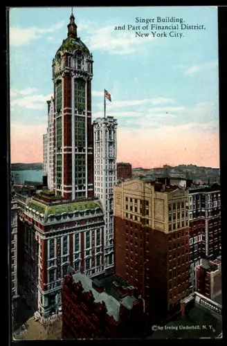 AK New York, NY, Singer Building and Part of Financial District