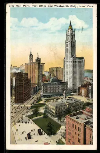 AK New York, NY, City Hall Park, Post Office and Woolworth Building