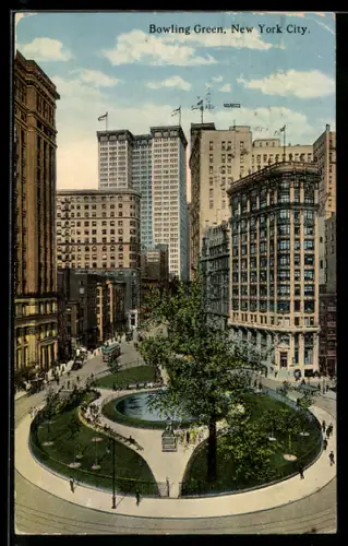 AK New York, NY, Bowling Green, Parkanlagen