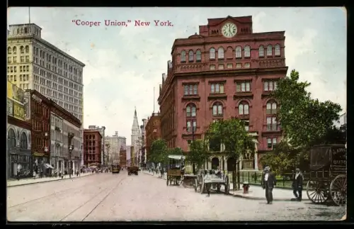 AK New York, NY, Cooper Union, Strassenbahn