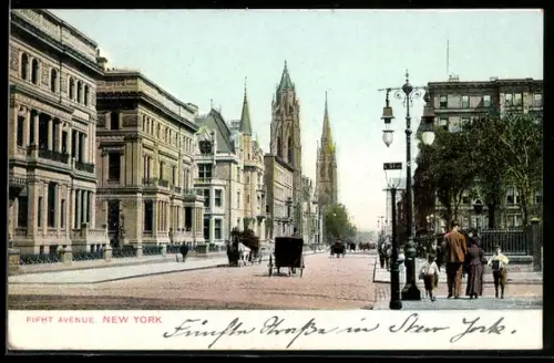 AK New York, NY, 5th Avenue mit Passanten, Pferdekutsche