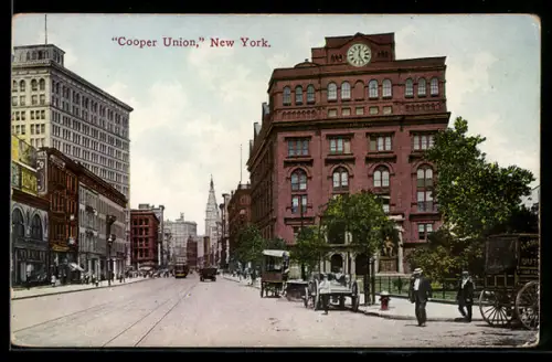AK New York, NY, Cooper Union, Strassenbahn