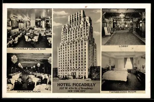 AK New York, Hotel Piccadilly, at the Lobby, the Bar, Georgian Room, Zwinbedded Room