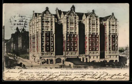 AK New York, NY, Amsterdam Ave & 120th St., the Lowell, Whittier Hall and the Emerson