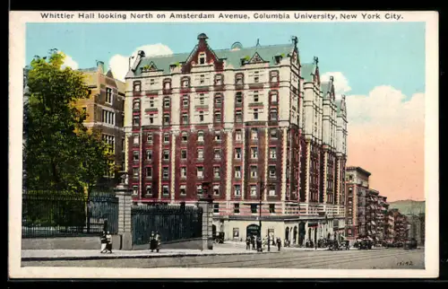 AK New York, NY, Columbia University, Whittier Hall looking North on Amsterdam Avenue