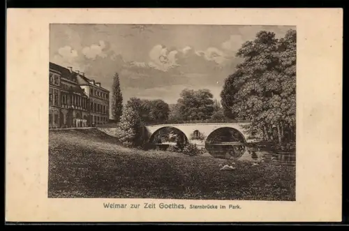 Künstler-AK Weimar, Sternbrücke im Park zur Zeit Goethes