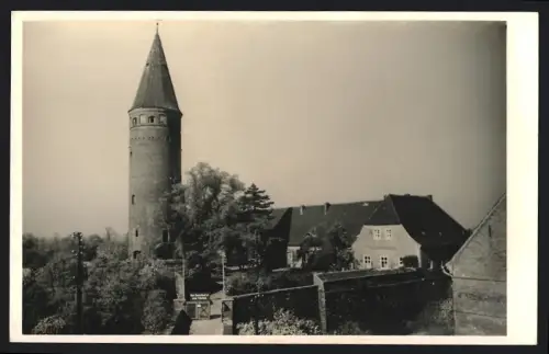 Fotografie Foto Weichold, Zörbig, Ansicht Zörbig, Blick zum Schlossturm 1954