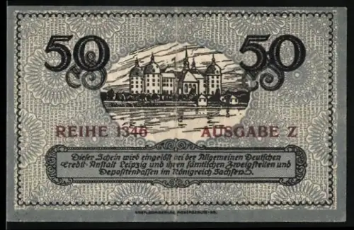 Notgeld Dresden 1918, 50 Pfennig, Schlossansicht mit Fluss
