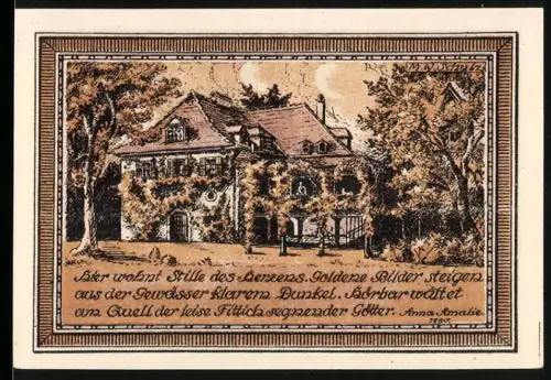 Notgeld Tiefurt 1921, 25 Pfennig, Gebäude und Zitat von Goethe aus Faust