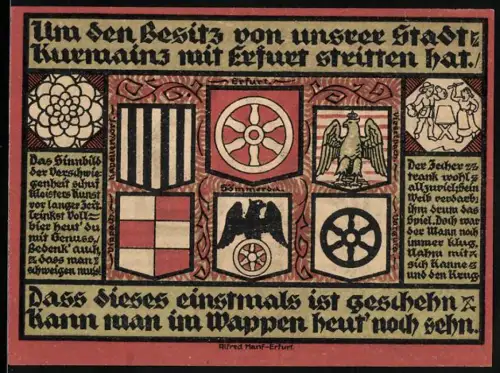 Notgeld Sömmerda i. Thür. 1921, 50 Pfennig, Soldat bei der Gewehrausbildung, Wappen