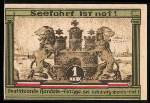 Notgeld Hamburg 1921, 1 Mark, Löwen mit Burg, Ionische Säule