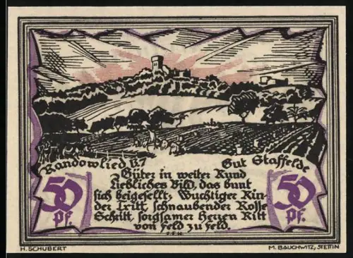 Notgeld Randow 1921, 50 Pfennig, Landschaft mit Burg und Feldern