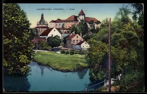 AK Neuhaus / Jindrichuv Hradec, Hrad mit Kirchturm