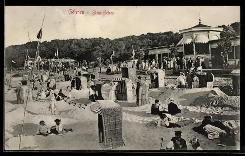 AK Göhren, Strandleben, Pavillongebäude