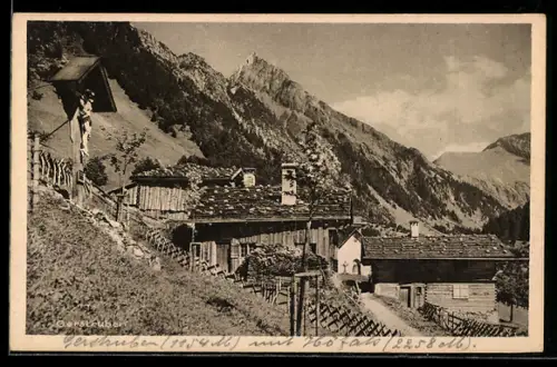 AK Gerstruben /Allgäuer Alpen, Ortspartie mit Höfats, Kruzifix