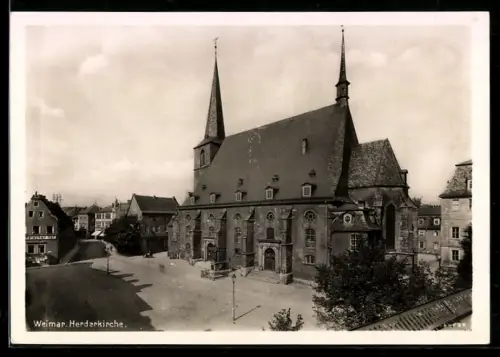 AK Weimar, Herderkirche aus der Vogelschau