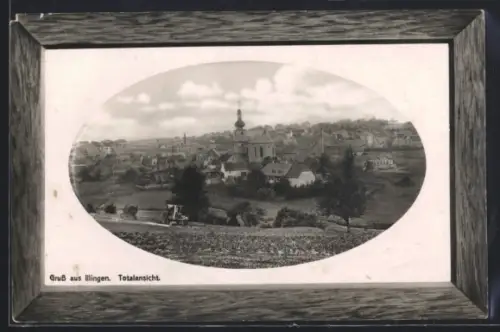AK Illingen, Totalansicht mit Kirche, Passepartout