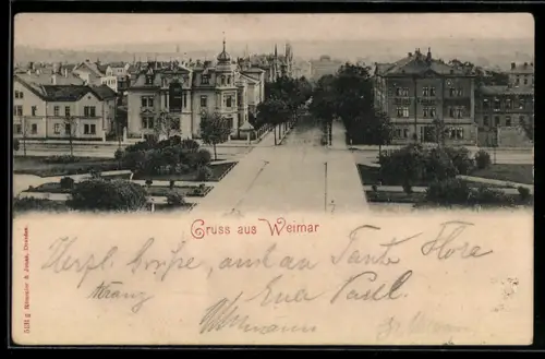 AK Weimar, Stadtansicht mit Villen und Allee