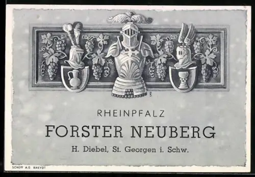 Getränkeetikett H. Diebel, St. Georgen i. Schw., Forster Neuberg, Rheinpfalz