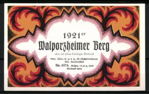 Getränkeetikett 1921er Walporzheimer Berg