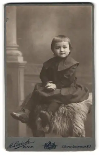 Fotografie M. Larisch, Wien, II. Untere Augartenstrasse 2, Porträt eines Kindes auf Fell