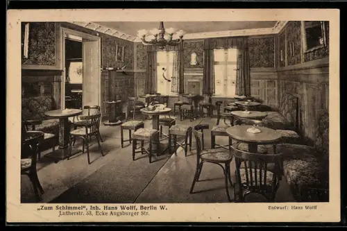 AK Berlin, Cafe Zum Schimmel, Lutherstrasse 33, Ecke Augsburger Strasse, Innenansicht