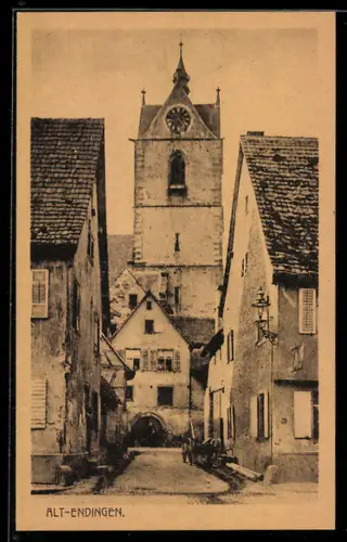 AK Endingen, Strassenpartie mit Turm