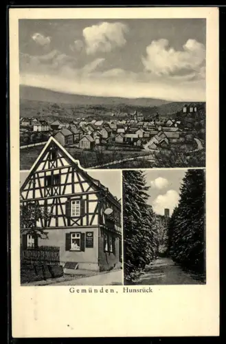 AK Gemünden /Hunsrück, Gasthof Ph. Lorenz, Ortspartie, Teilansicht