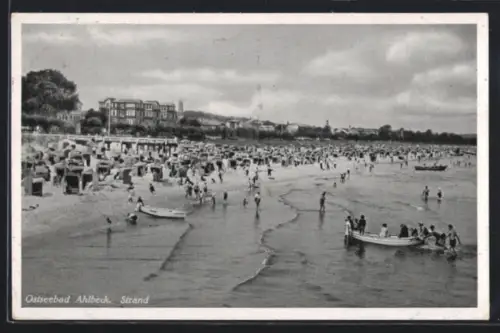 AK Ahlbeck, Strand mit Ortspanorama