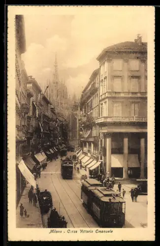 AK Milano, corso Vittorio Emanuele, Strassenbahnen