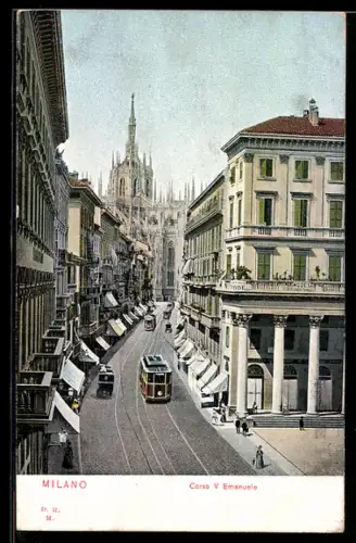 AK Milano, Strassenbahn auf dem Corso Vittorio Emanuele