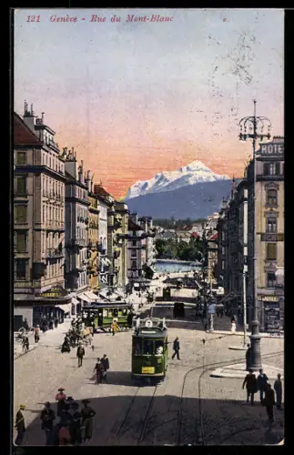 AK Genève, Rue du Mont-Blanc, Strassenbahn
