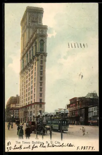 AK New York City, NY, The Times Building, Strassenbahn