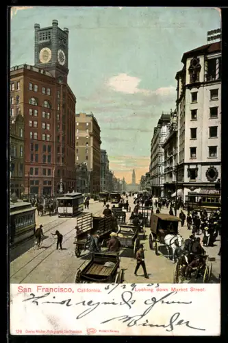 AK San Francisco, California, Looking down the Market Street, Strassenbahn