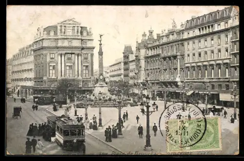 AK Bruxelles, Place de Brouckere, Strassenbahn