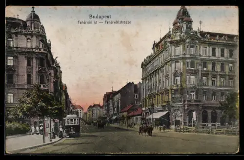 AK Budapest, Fehévári ùt, Strassenbahn