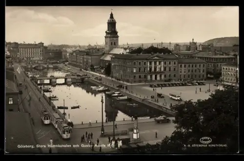 AK Göteborg, Stora Hamnkanalen och Gustav Adolfs torg, Strassenbahn