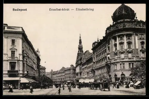 AK Budapest, Erzsébet-körút, Strassenbahn