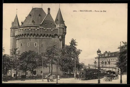 AK Bruxelles, Porte de Hal, Strassenbahn