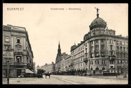 AK Budapest, Erzsébet-körut, Strassenbahn
