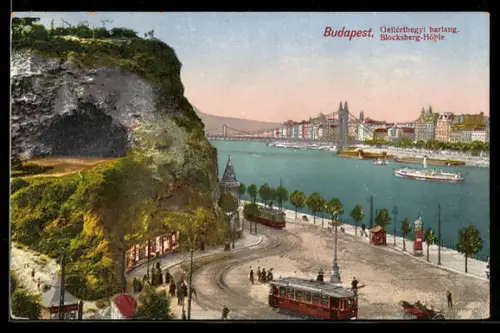 AK Budapest, Gellérthegyi barlang, Strassenbahn