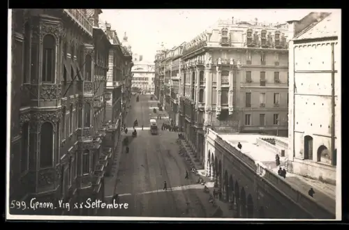 AK Genova, Via XX Settembre, Strassenbahn