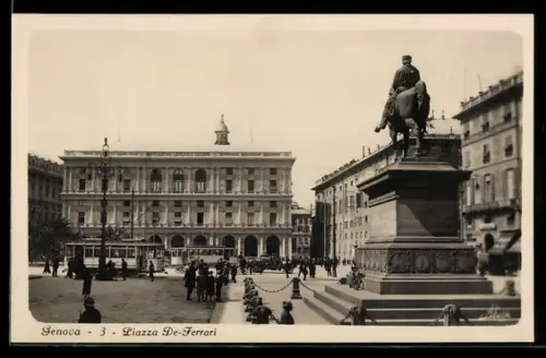 AK Genova, Piazza De Ferrari, Strassenbahn
