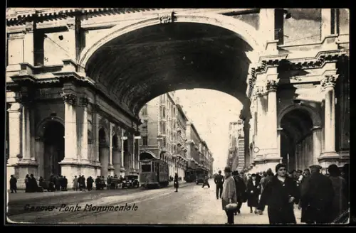 AK Genova, Ponte Monumentale, Strassenbahn