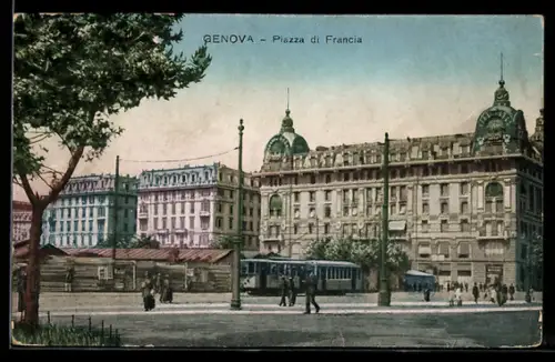 AK Genova, Piazza di Francia, Strassenbahn